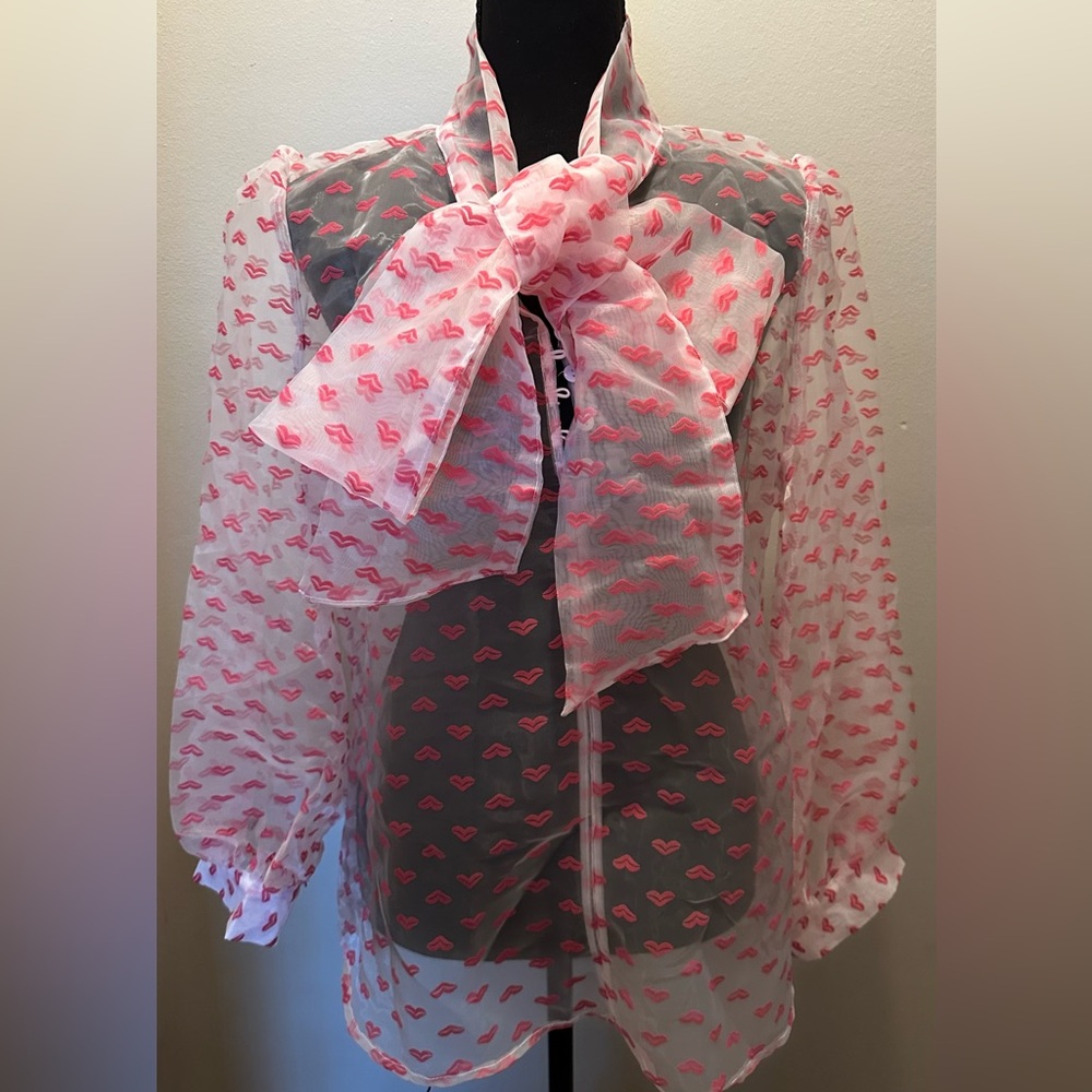 Love x Design Tie Neck Heart Kiss Blouse